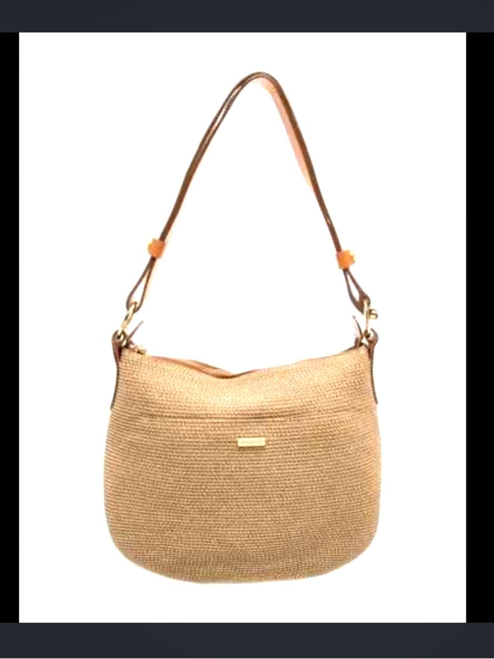 NWT Eric Javits Brown Straw Shoulder Bag with Croc-Textured Strap